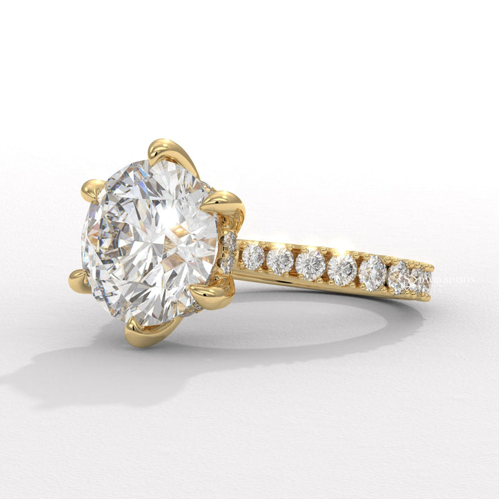 2.0CT-4.0CT Round Moissanite Cathedral Pave Diamond Engagement Ring