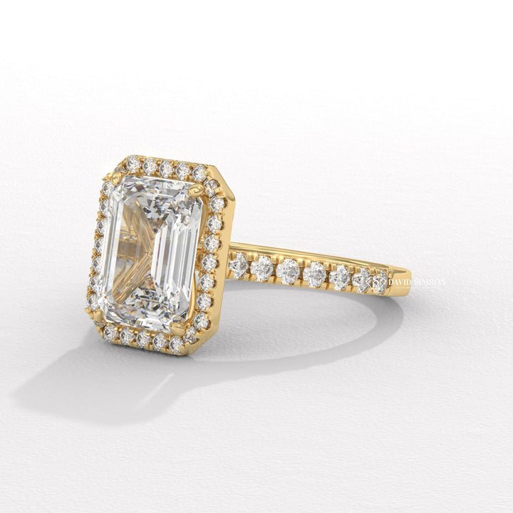 1.50CT-2.50CT Emerald Moissanite Diamond Halo Pave Engagement Ring