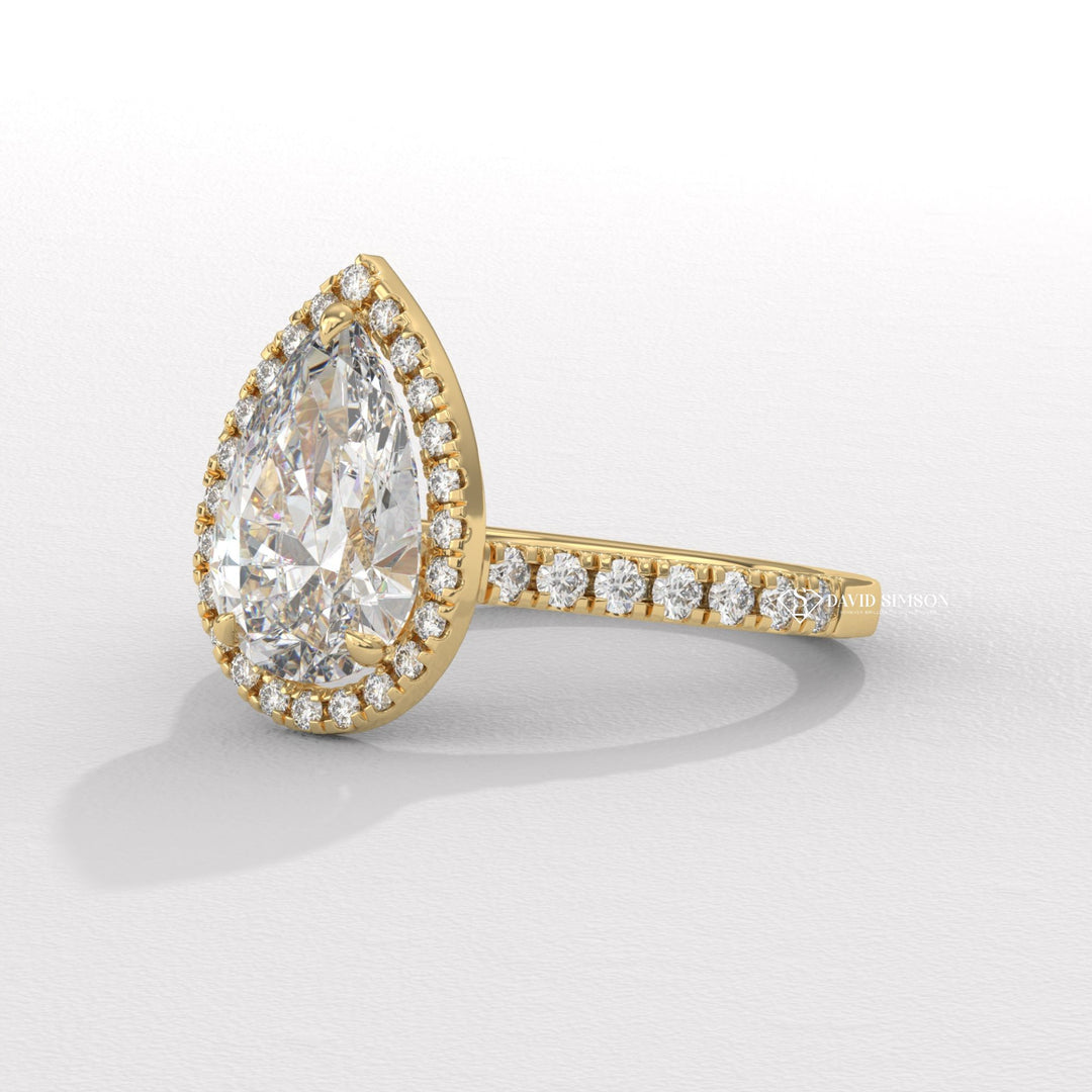 1.50CT-2.50CT Pear Moissanite Halo Diamond Bridge Set Engagement Ring