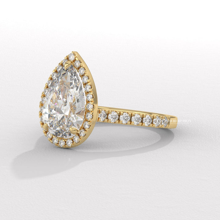 1.50CT-2.50CT Pear Moissanite Halo Diamond Bridge Set Engagement Ring