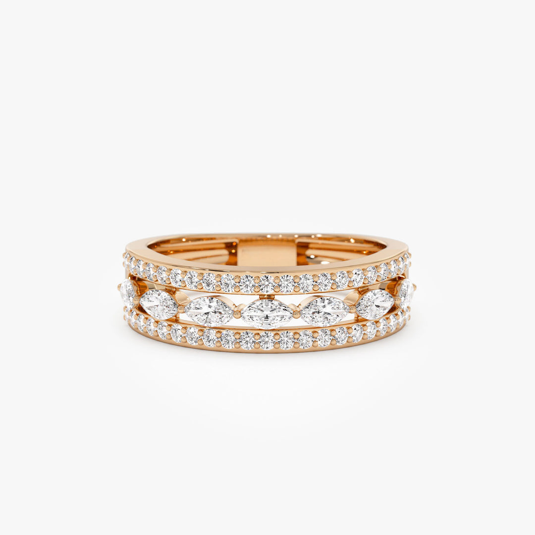 Double Row Floating Marquise and Round Wedding Band