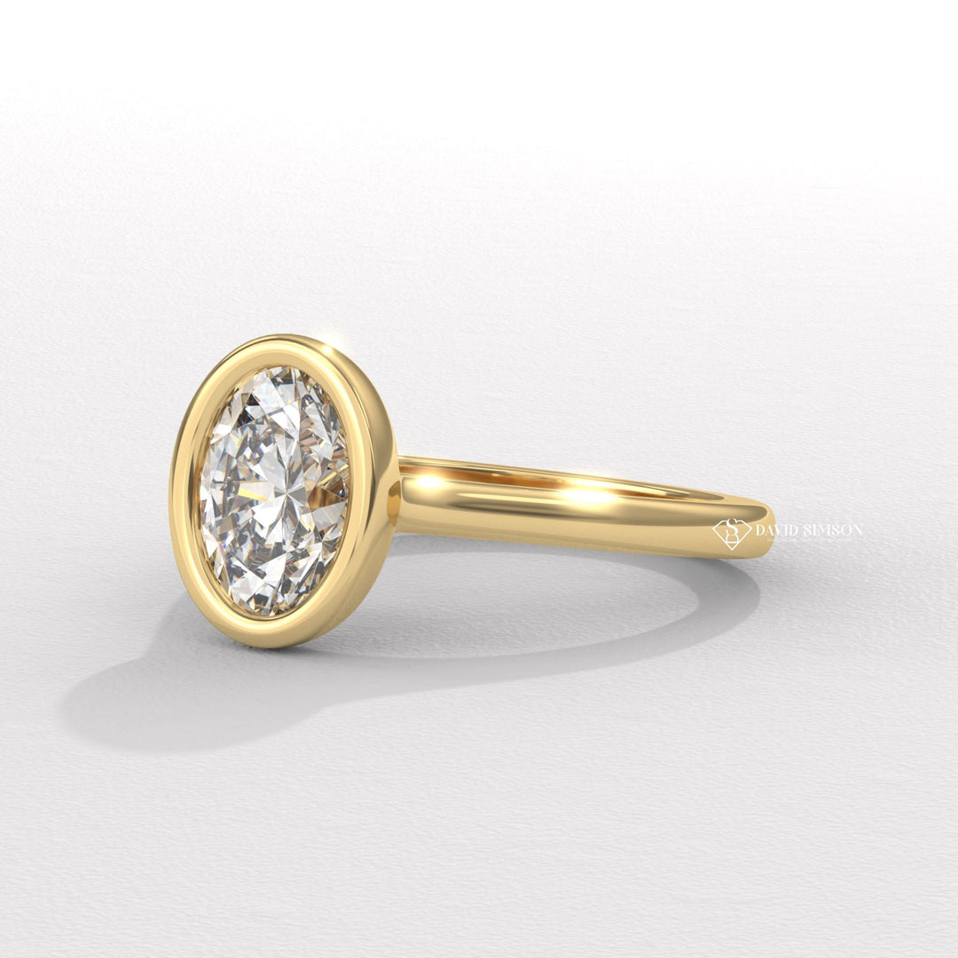 2.0CT-3.0CT Bezel Set Oval Moissanite Diamond Engagement Ring