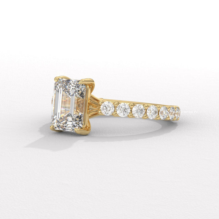2CT-3CT Emerald Moissanite Diamond Unique Pave Engagement Ring