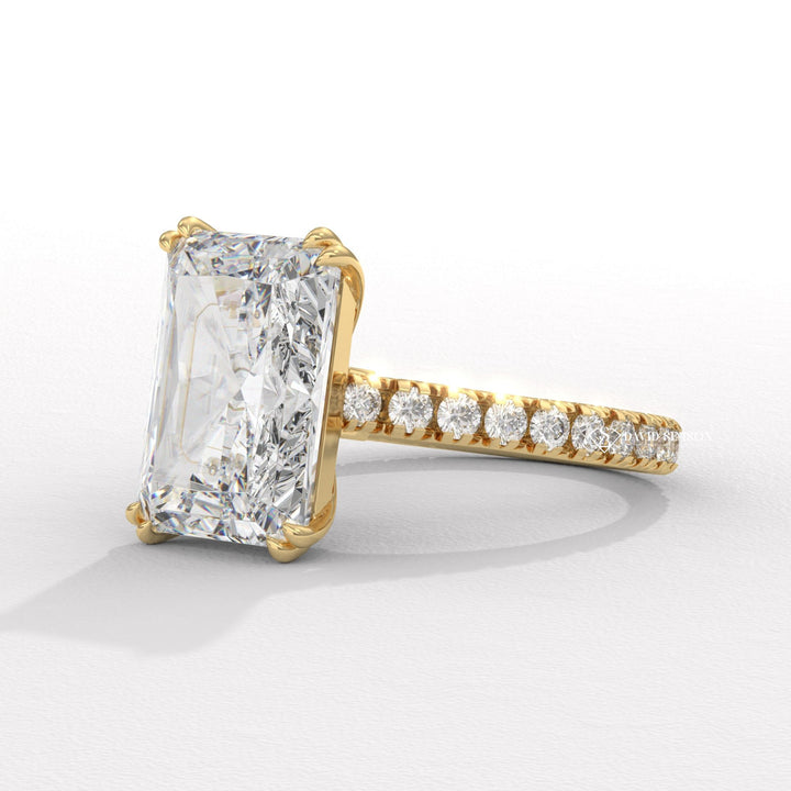 4.0CT-5.0CT Radiant Moissanite Diamond Cathedral set Pave Engagement Ring