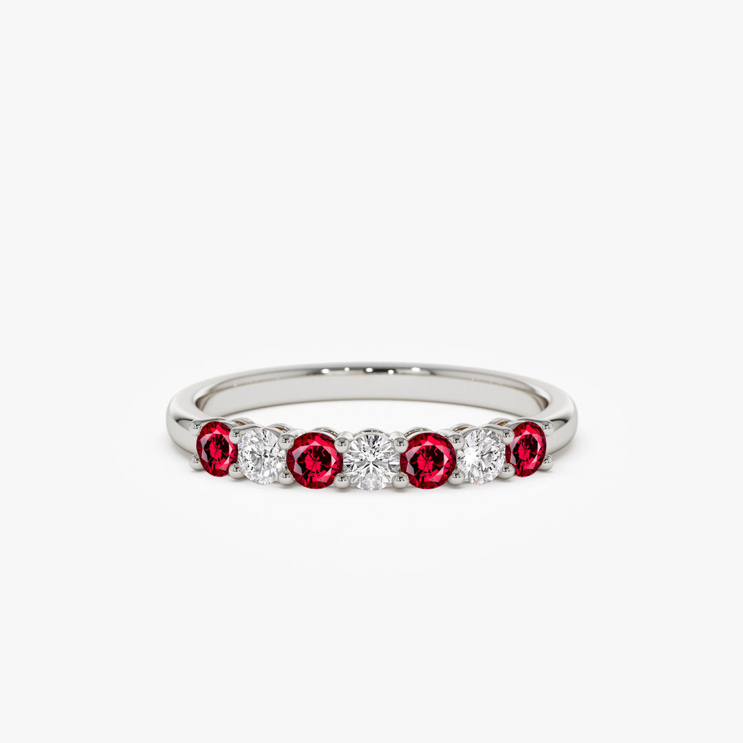 Round Ruby and Diamond Wedding Band for Mother