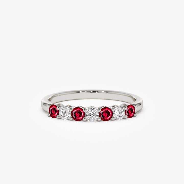 Round Ruby and Diamond Wedding Band for Mother