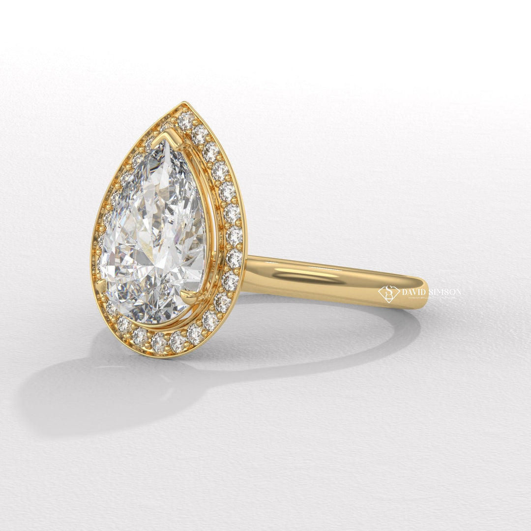 1.50CT-2.50CT Pear Channel Set Halo Moissanite Diamond Engagement Ring