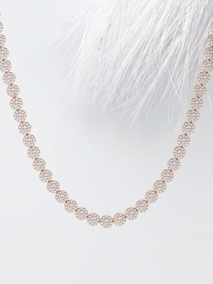 Round Cut Halo Diamond Lab Grown Tennis Necklace for Her