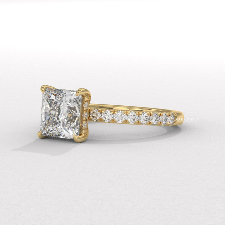 2.0CT-3.0CT Princess Hidden Halo Moissanite Diamond Pave Engagement Ring