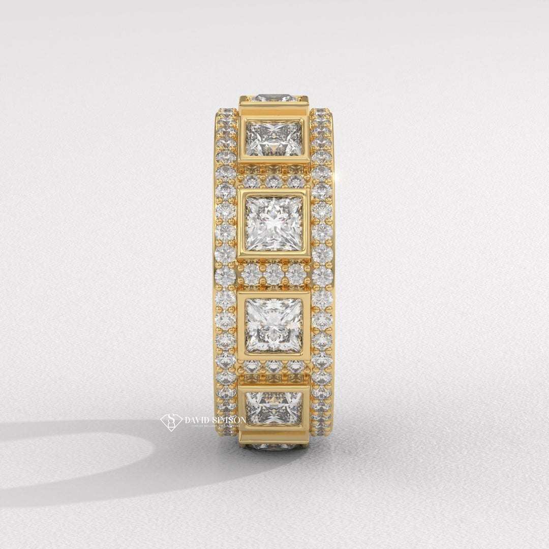 4.50mm Round &amp; Princess Cut Moissanite Diamond Eternity Wedding Band