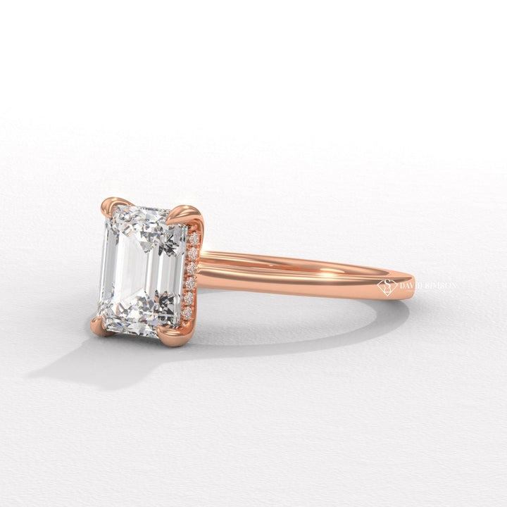 2.0CT-3.0CT Emerald Moissanite Diamond Hidden Halo Engagement Ring