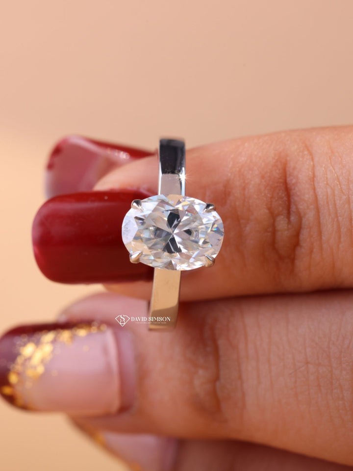 1.50CT-2.50CT Oval Cut Moissanite Diamond Thick Band Engagement Ring