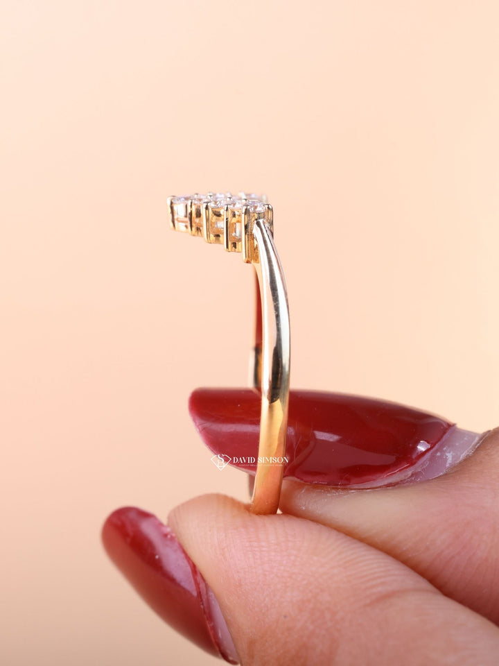 Round Cut Diamond Curved Wedding Stacking Band for Her