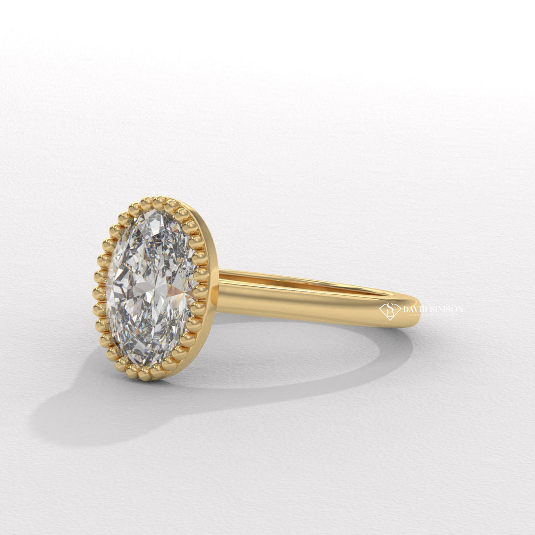 3.0CT-4.0CT Bezel Set Oval Moissanite Milgrain Diamond Engagement Ring