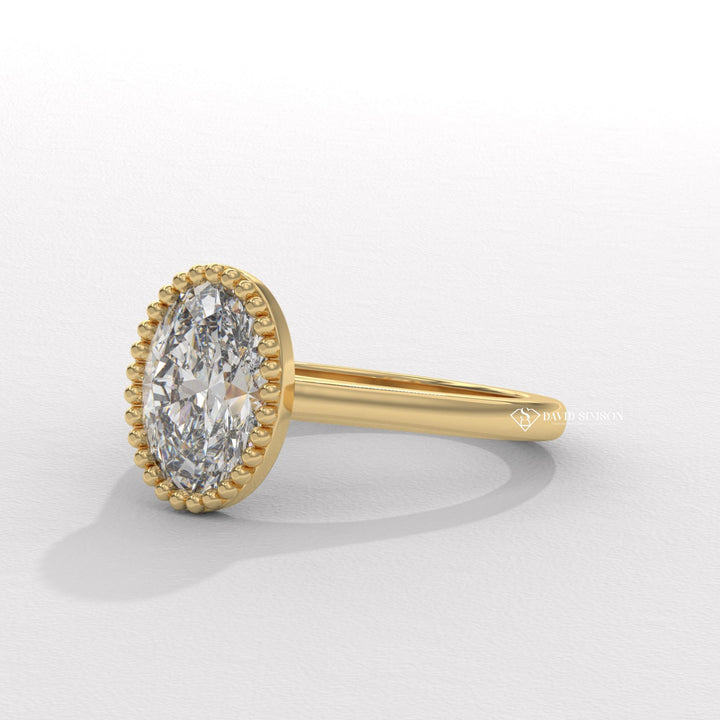 3.0CT-4.0CT Bezel Set Oval Moissanite Milgrain Diamond Engagement Ring