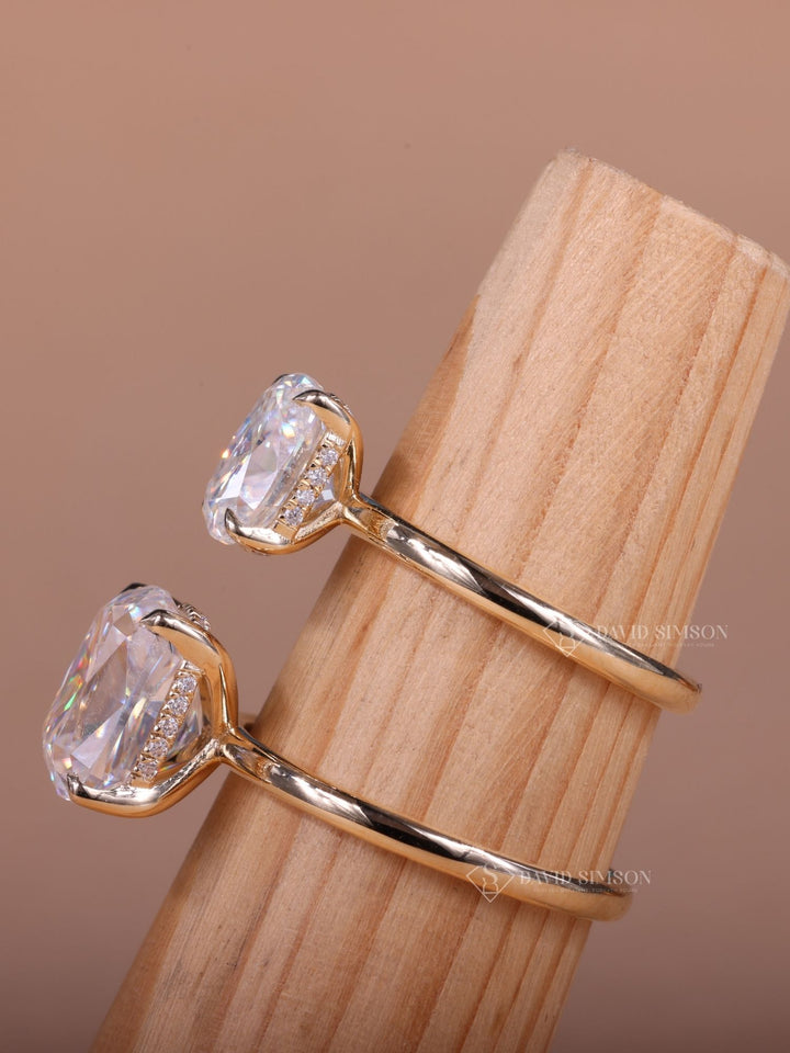 1.50CT-2.50CT Cushion Cut Moissanite Diamond Hidden Halo Engagement Ring