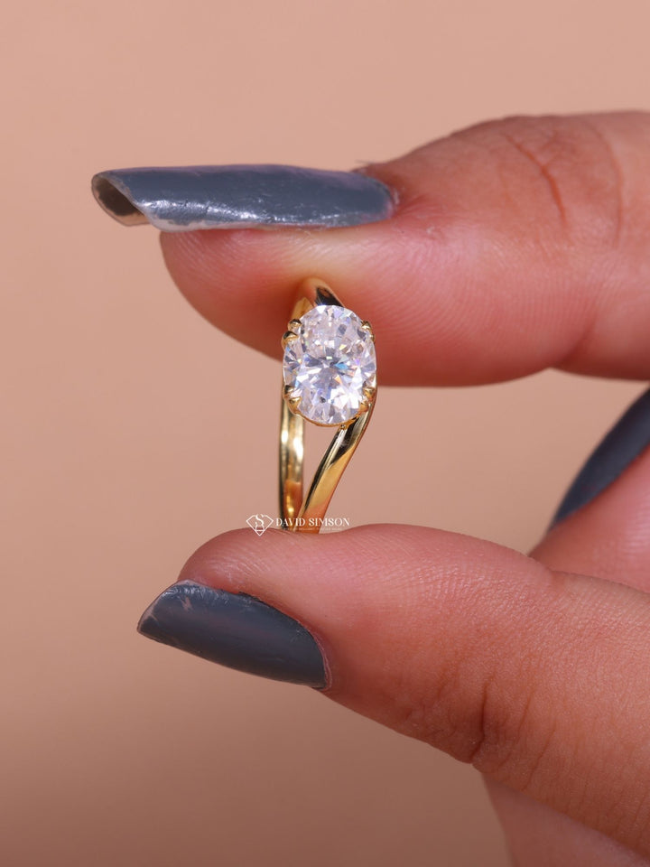 2.50CT-3.50CT East West Oval Cut Moissanite Wave Diamond Engagement Ring