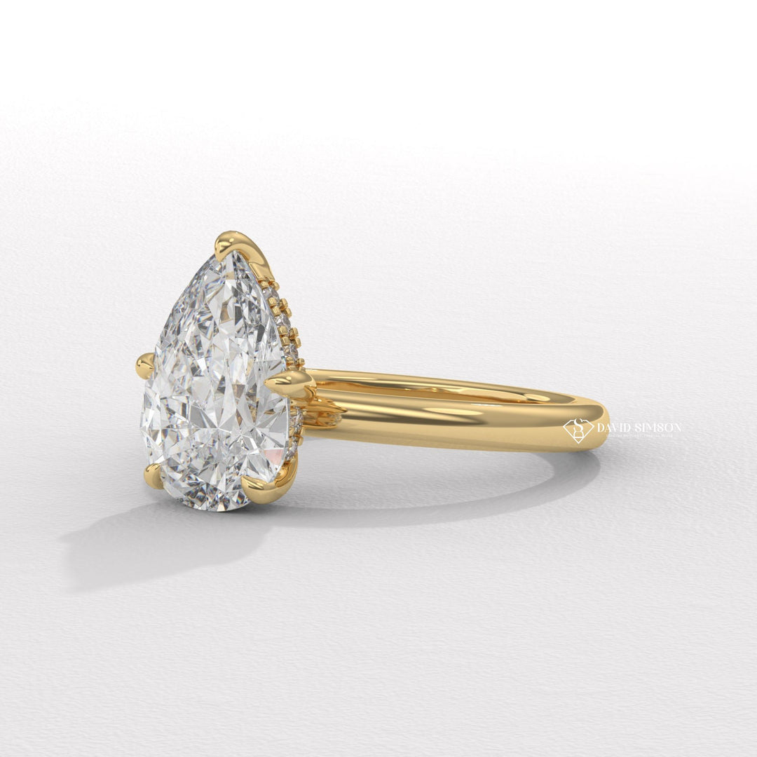 2.50CT-3.50CT Pear Moissanite Hidden Halo Diamond Engagement Ring