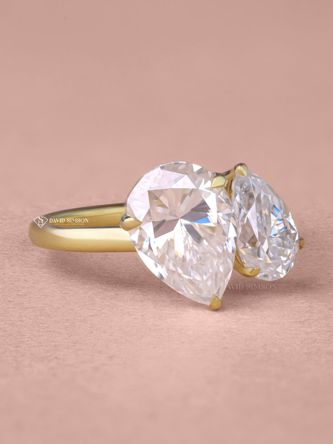 Pear Cut Moissanite Diamond Toi et Moi Engagement Ring for Her