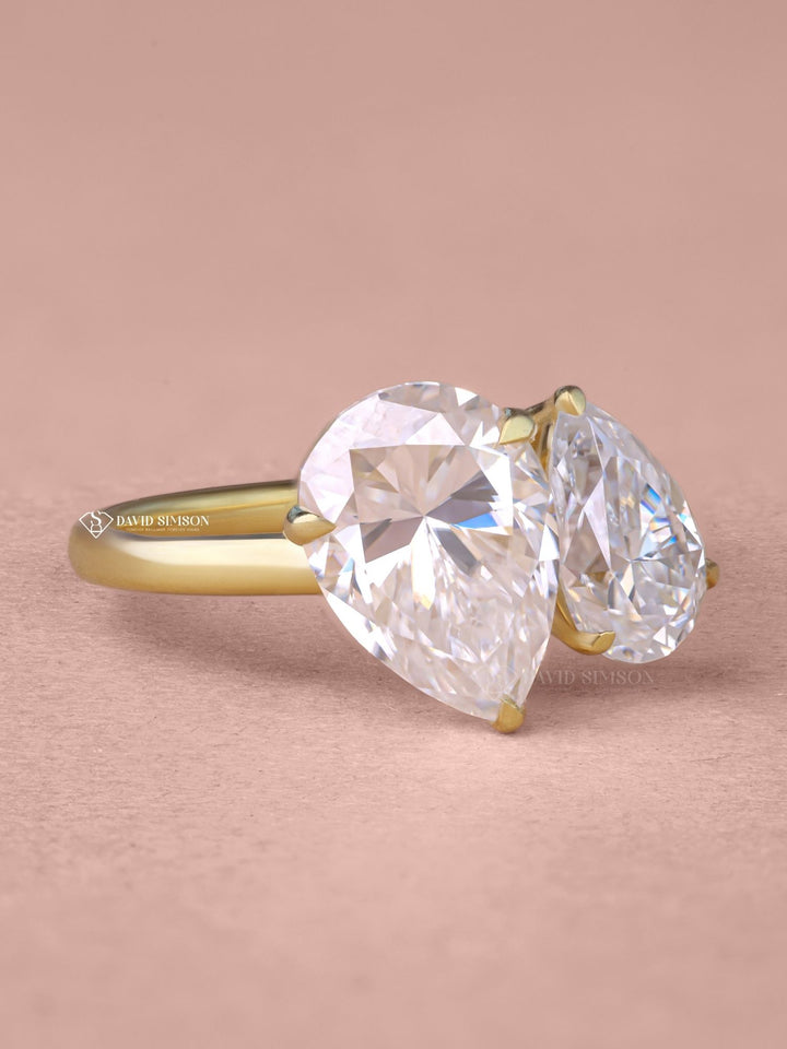Pear Cut Moissanite Diamond Toi et Moi Engagement Ring for Her