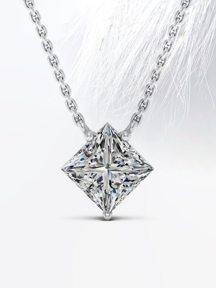 Princess Cut Moissanite Diamond Solitaire Pendant Necklace