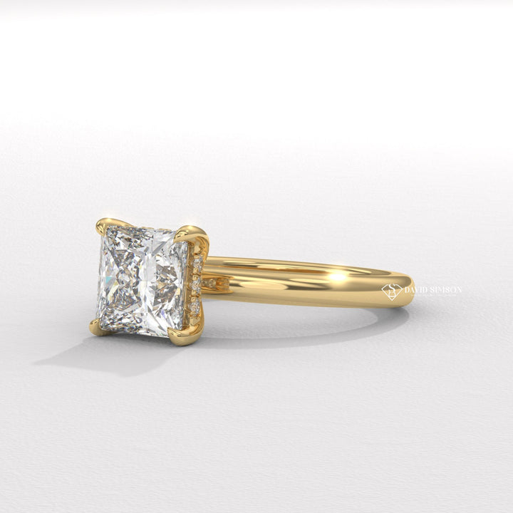 2.0CT-3.0CT Princess Moissanite Solitaire Hidden Halo Diomond Engagement Ring