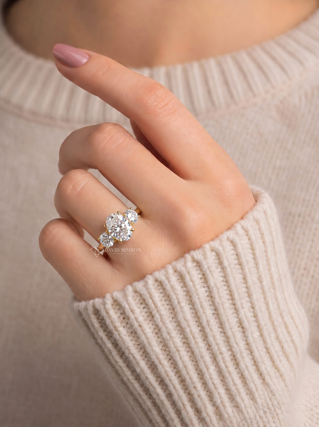 2.0CT-3.0CT Oval Lab Grown Diamond Three Stone Engagement Ring
