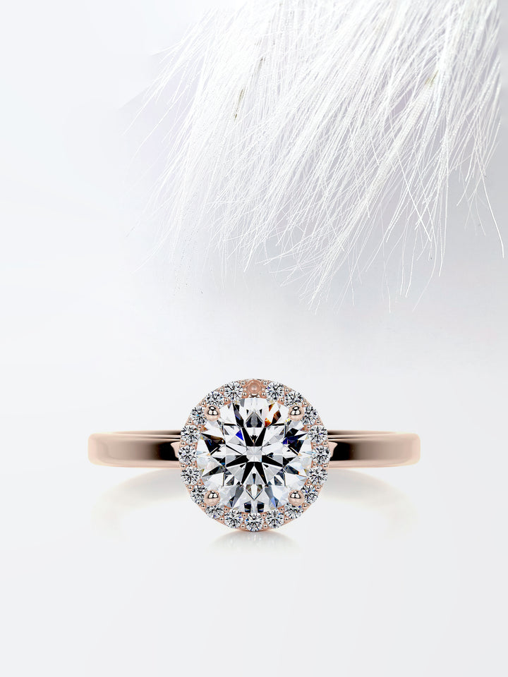 1.0CT Round Cut Moissanite Halo Diamond Engagement Ring