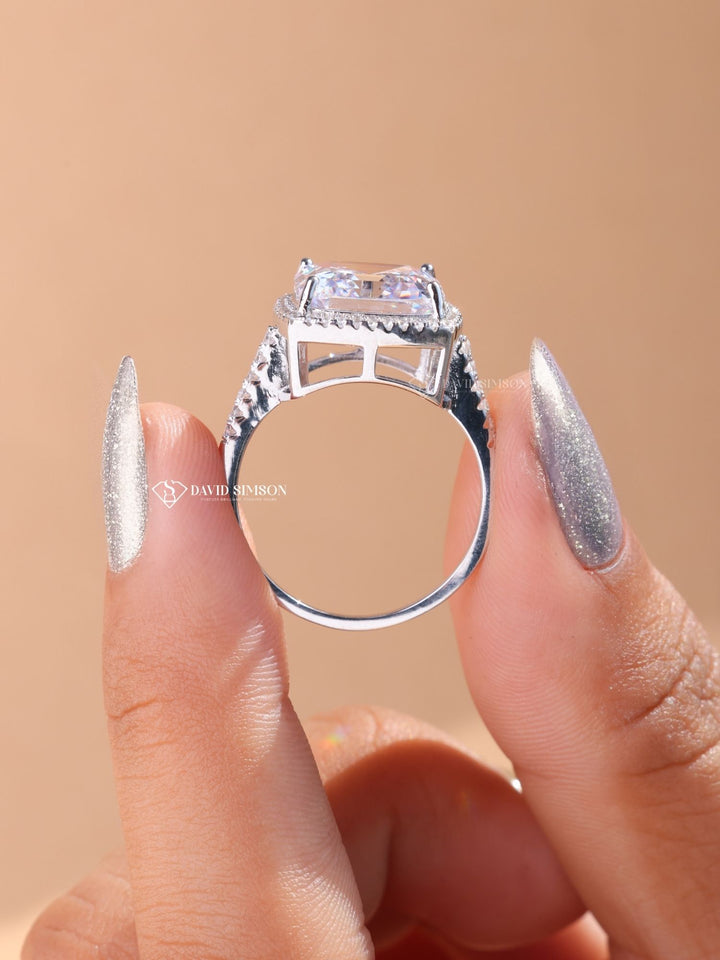 4.0CT-5.0CT Asscher Cut Moissanite Diamond Halo Engagement Ring