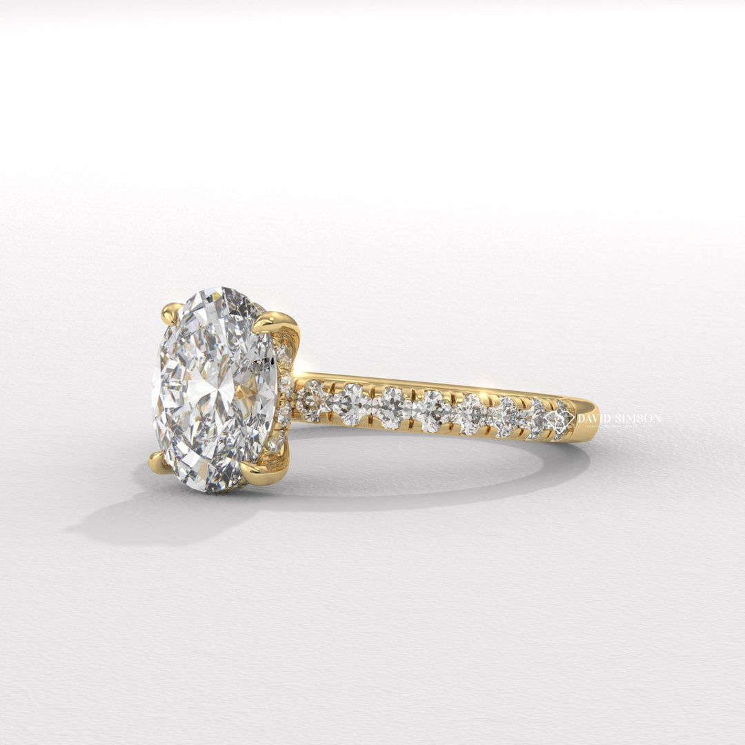 3.0CT-4.0CT Oval Moissanite Hidden Halo Diamond Engagement Ring