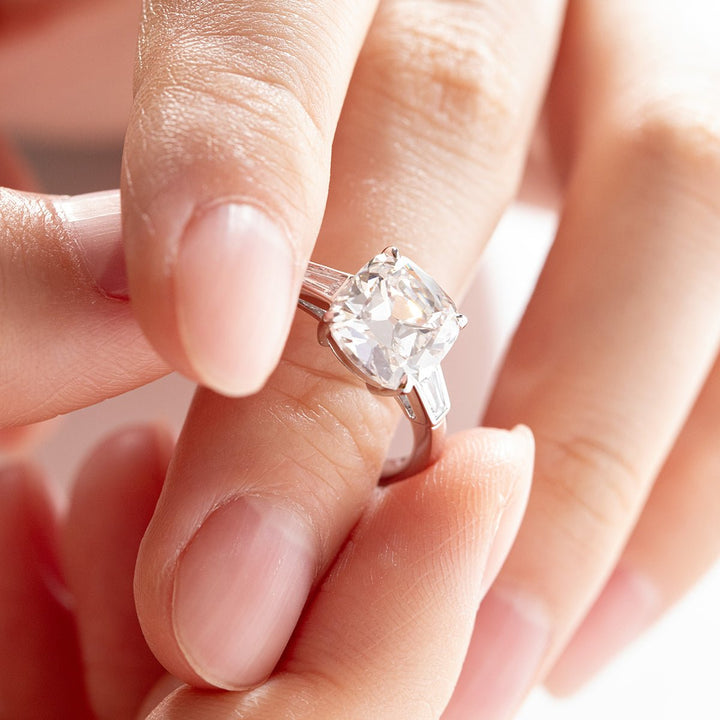 3 Carat Diamond Ring on Hand18. Chunky Facet Cushion Cut Inspiration19. Antique Style Trilogy Ring