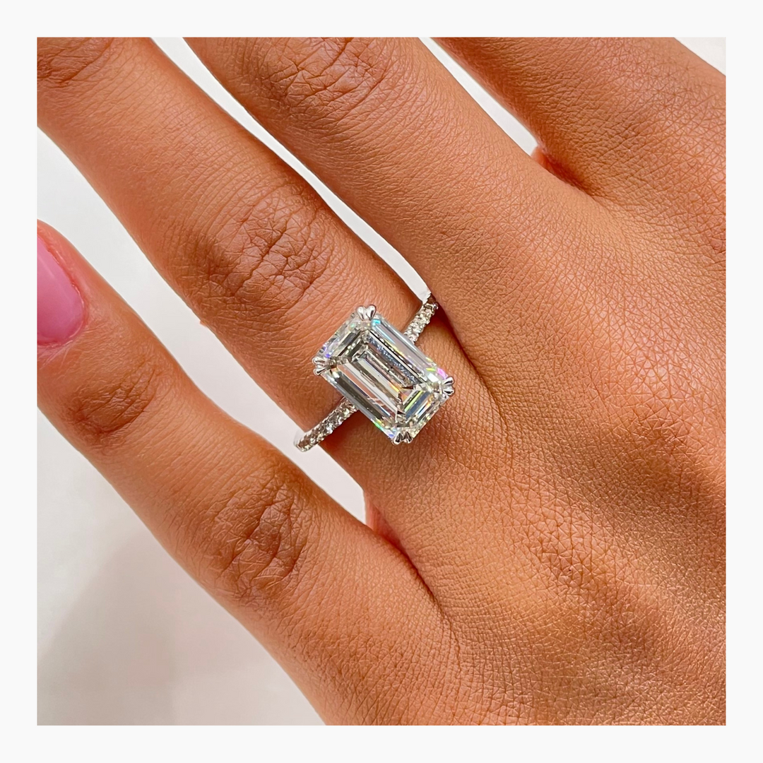 5.02ct Emerald G- VS Lab Grown Diamond Hidden Halo Engagement Ring