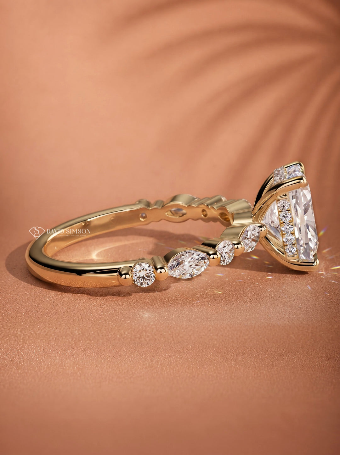2.0CT to 3.0CT Elongated Cushion Lab Grown Diamond Accent Pave Hidden Halo Engagement Ring