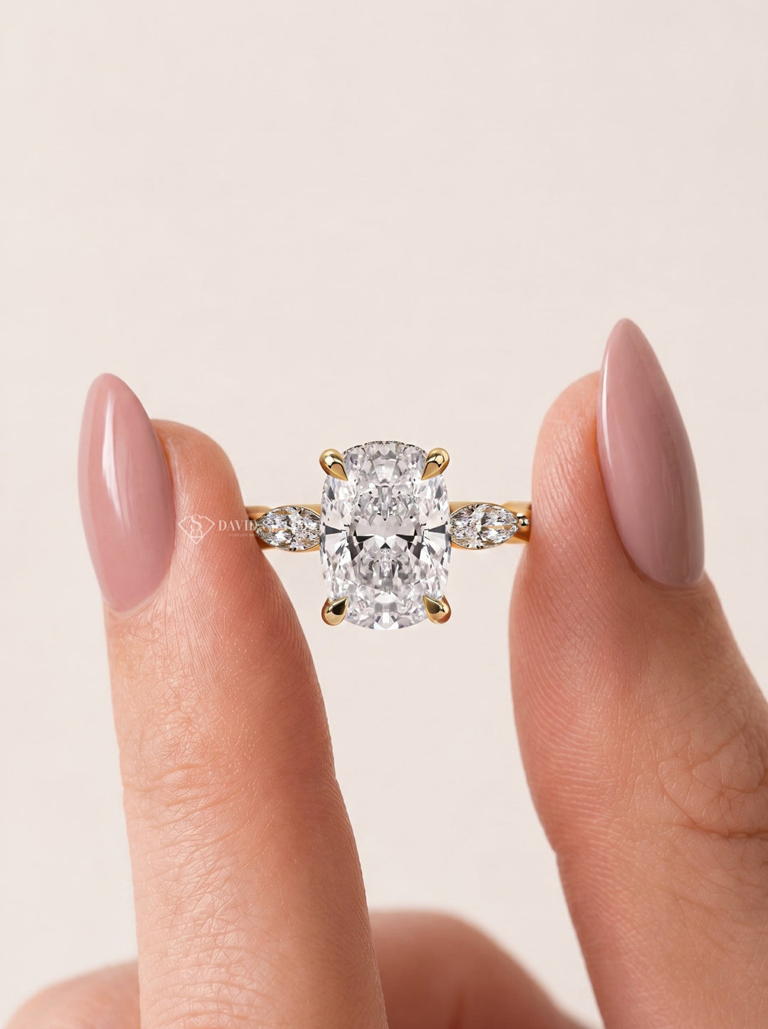 2.0CT to 3.0CT Elongated Cushion Lab Grown Diamond Accent Pave Hidden Halo Engagement Ring