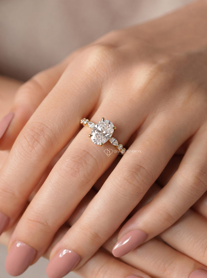 2.0CT to 3.0CT Elongated Cushion Lab Grown Diamond Accent Pave Hidden Halo Engagement Ring