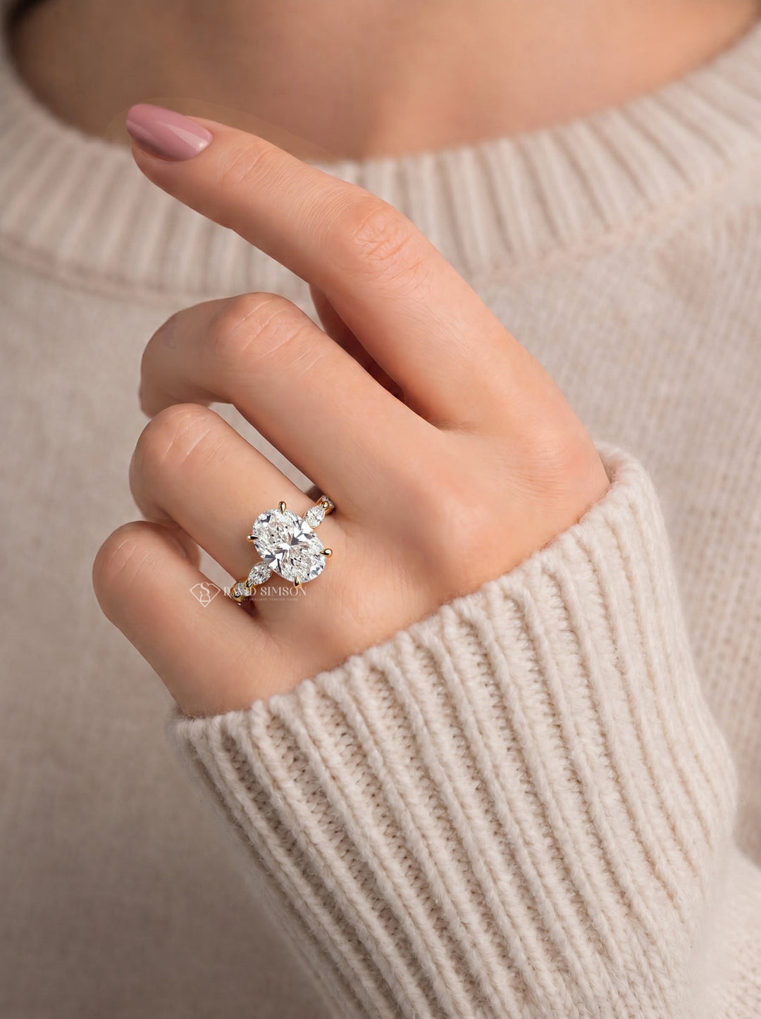 2.0CT to 3.0CT Elongated Cushion Lab Grown Diamond Accent Pave Hidden Halo Engagement Ring