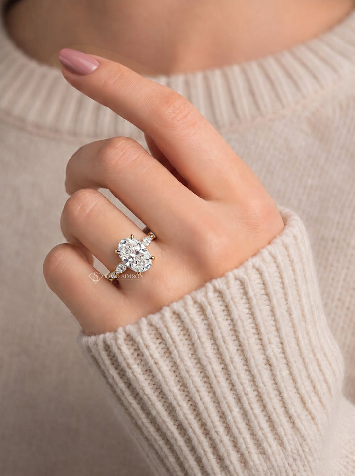 2.0CT to 3.0CT Elongated Cushion Lab Grown Diamond Accent Pave Hidden Halo Engagement Ring