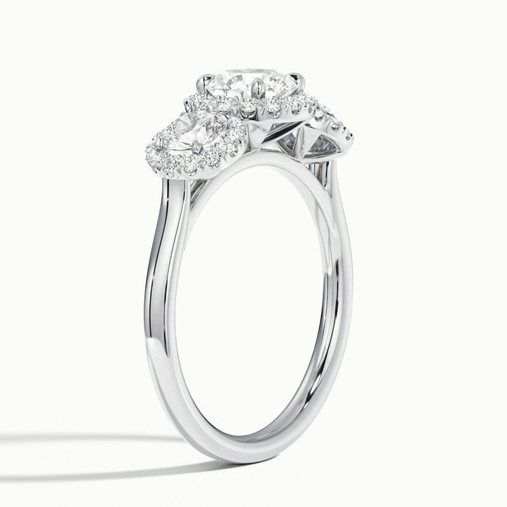 1.50CT Round Cut Diamond Three Stone Halo Moissanite Engagement Ring