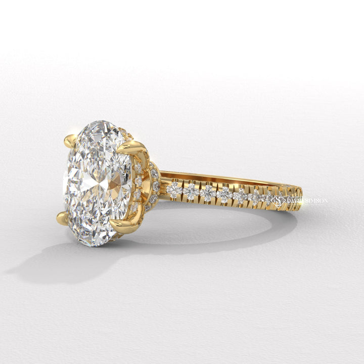 3.0CT-4.0CT Oval Moissanite Diamond Micro Pave Engagement Ring