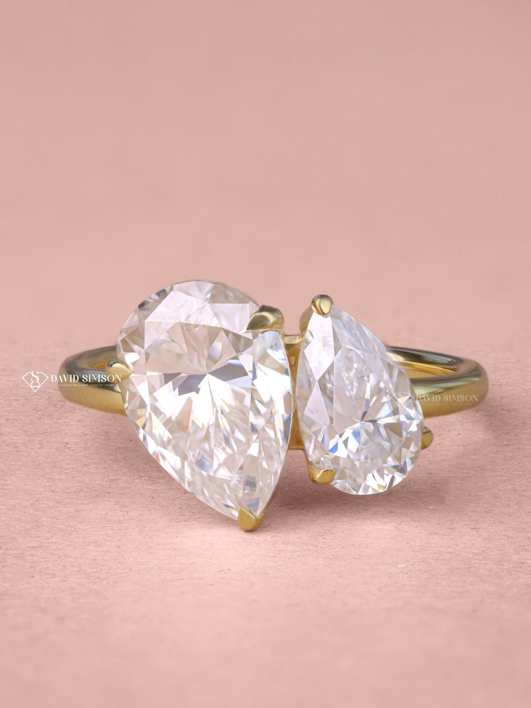 Pear Cut Moissanite Diamond Toi et Moi Engagement Ring for Her