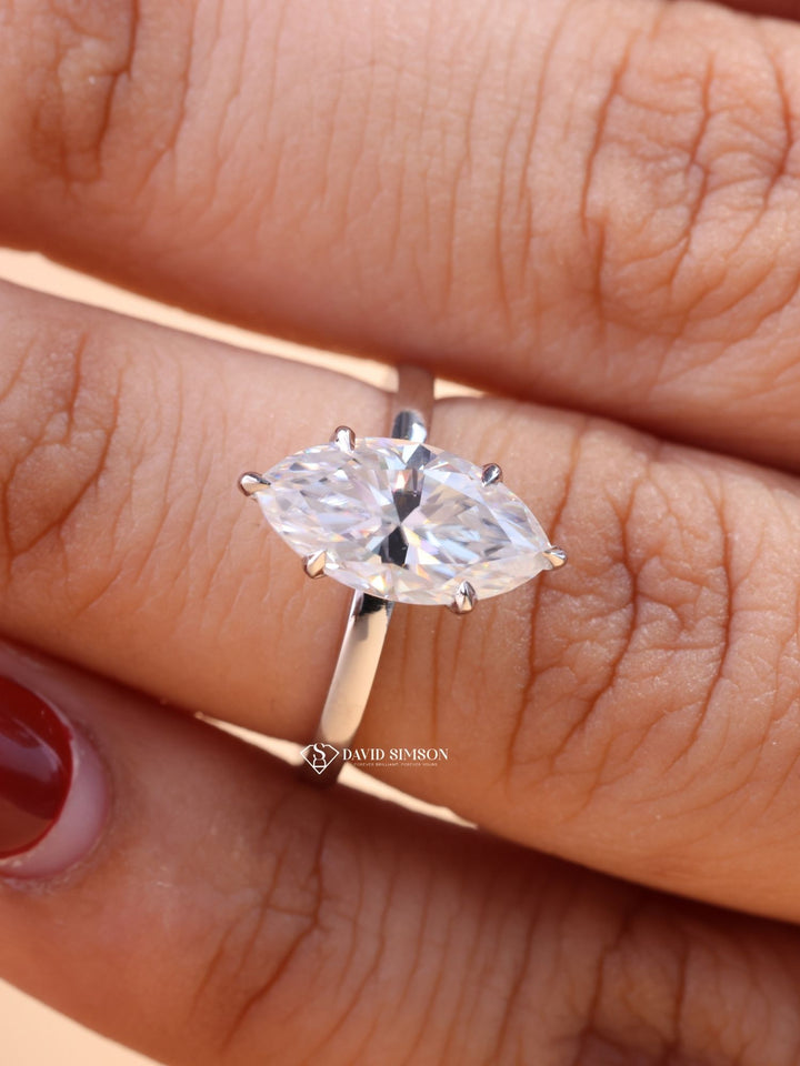 1.0CT-2.0CT Marquise Cut Moissanite Diamond Solitaire Engagement Ring