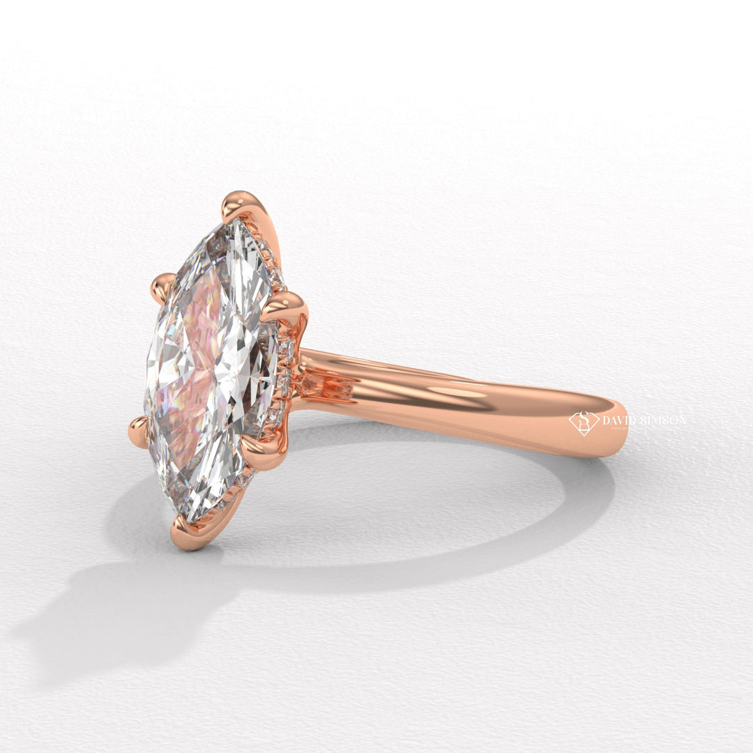 1.0CT-2.0CT Marquise Moissanite Solitaire Diamond Hidden Halo Engagement Ring