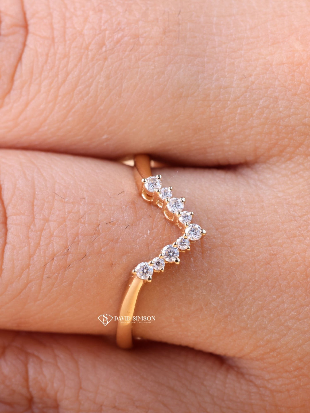 Round Cut Diamond Curved Wedding Stacking Band for Her