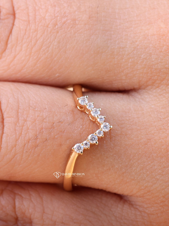 Round Cut Diamond Curved Wedding Stacking Band for Her