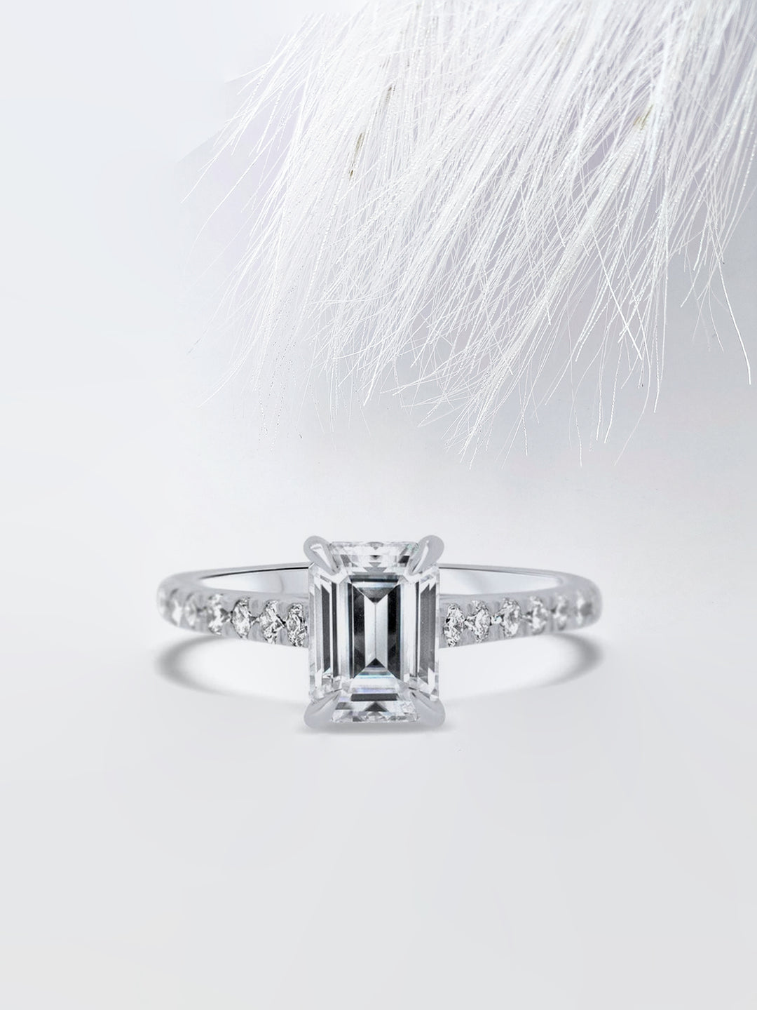 Emerald Cut Moissanite Diamond Pave Engagement Ring