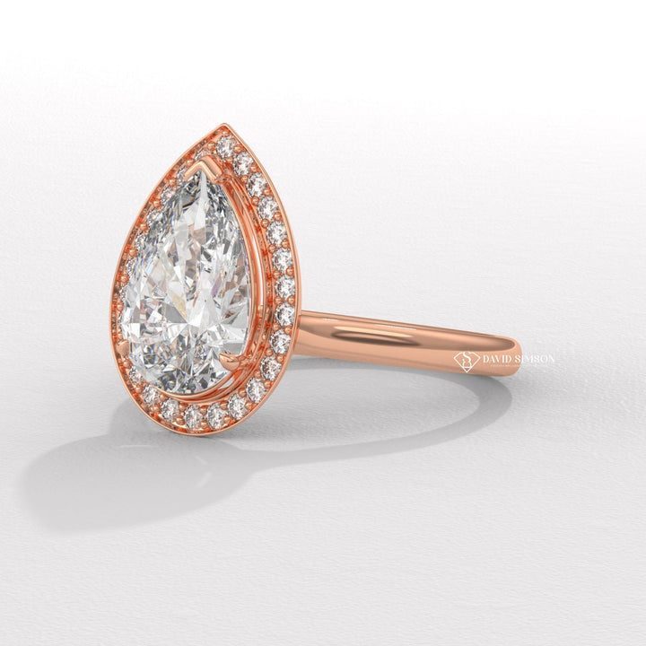 1.50CT-2.50CT Pear Channel Set Halo Moissanite Diamond Engagement Ring