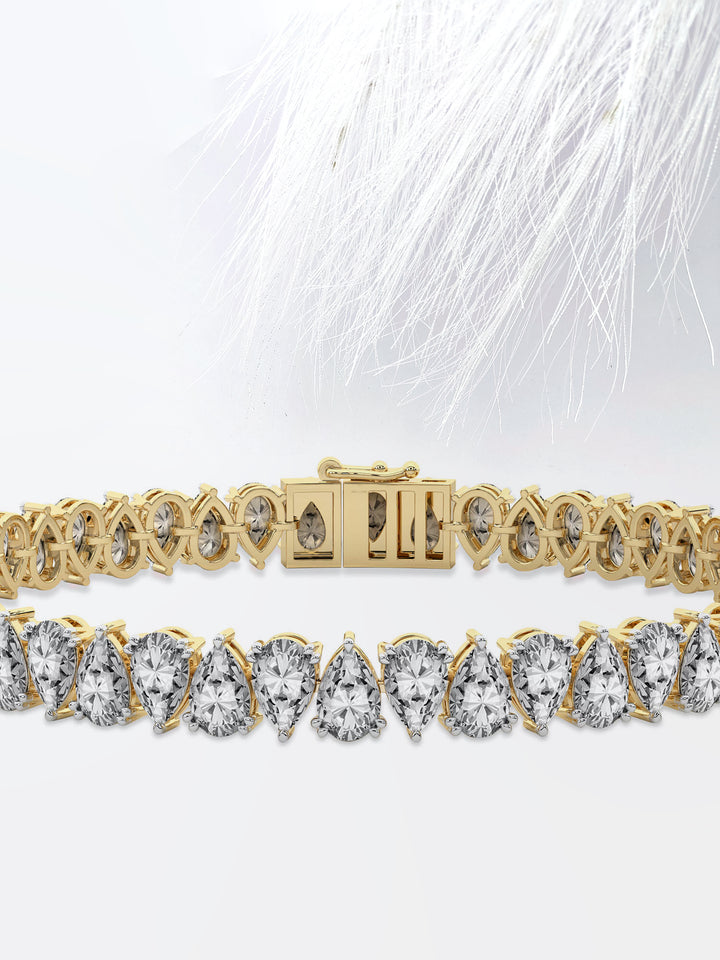 Pear Cut Moissanite Diamond Tennis Bracelet 14K Solid Gold