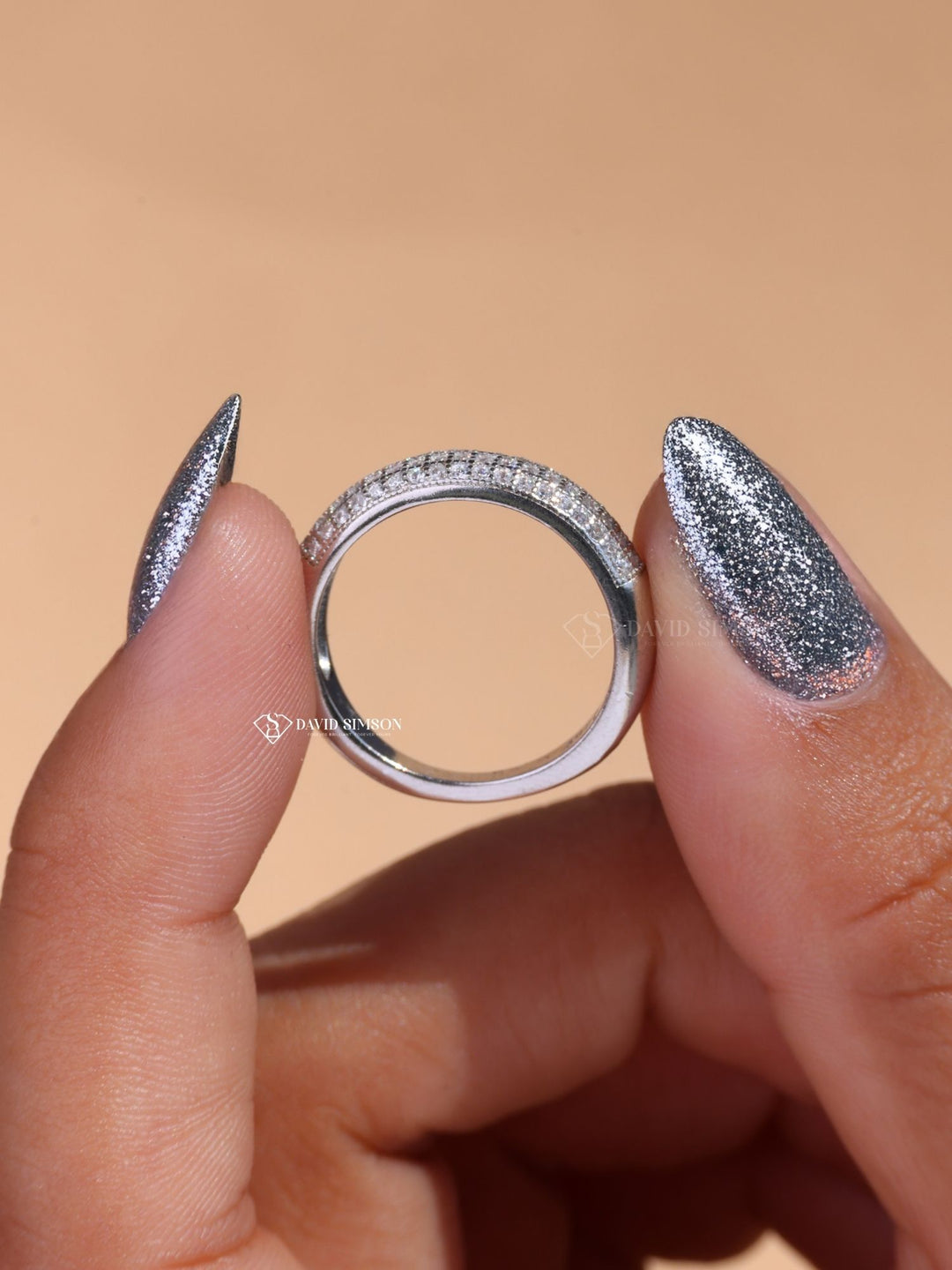 Round Cut Moissanite Half Eternity Diamond Micro Pave Wedding Band