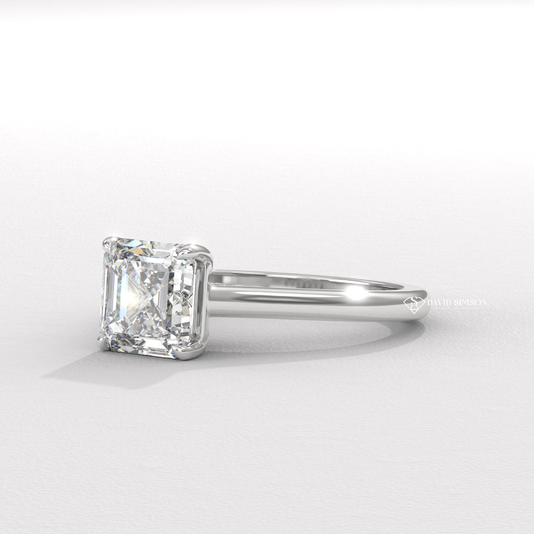 2.0CT-3.0CT Asscher Moissanite Hidden Halo Diamond Bridge Engagement Ring