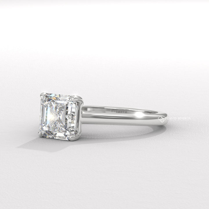 2.0CT-3.0CT Asscher Moissanite Hidden Halo Diamond Bridge Engagement Ring